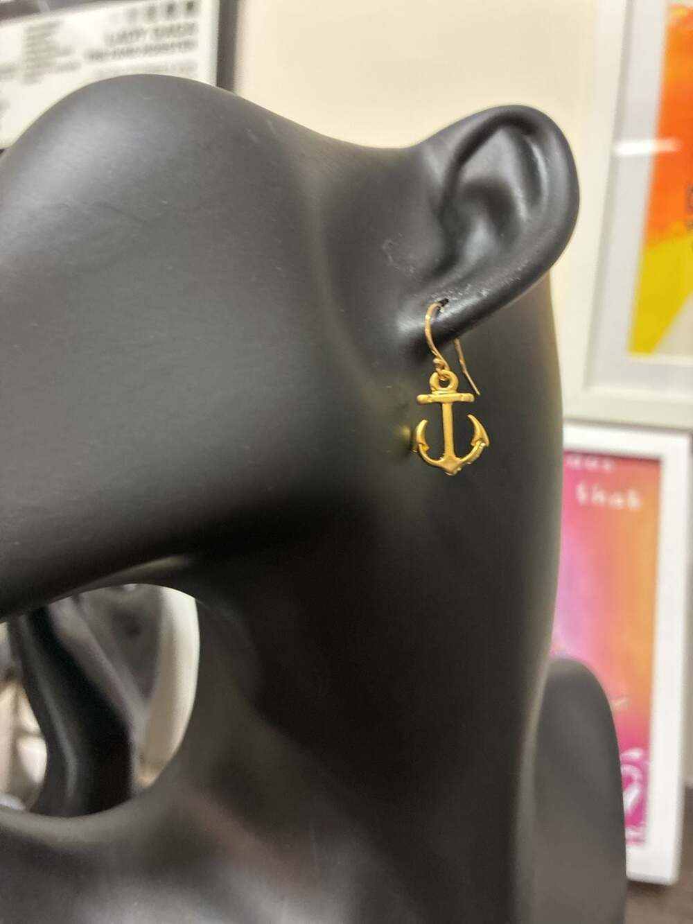 Gold Tone Anchor Dangle Hook Earrings Nautical Marine